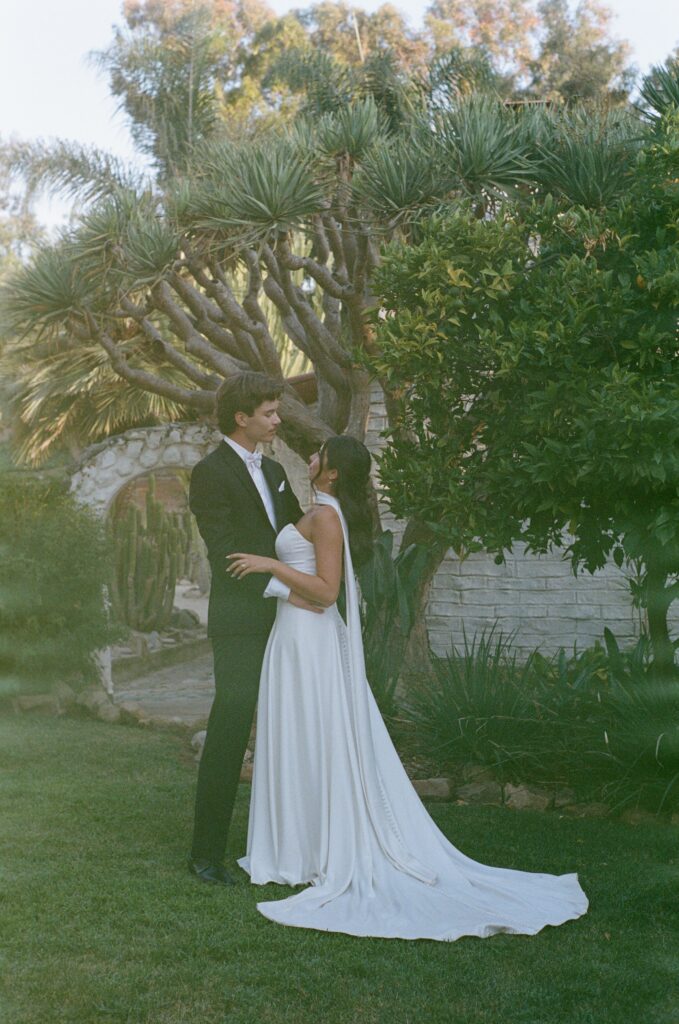 Bride and groom portraits during golden hour at Leo Carillo Ranch in Carlsbad, California.